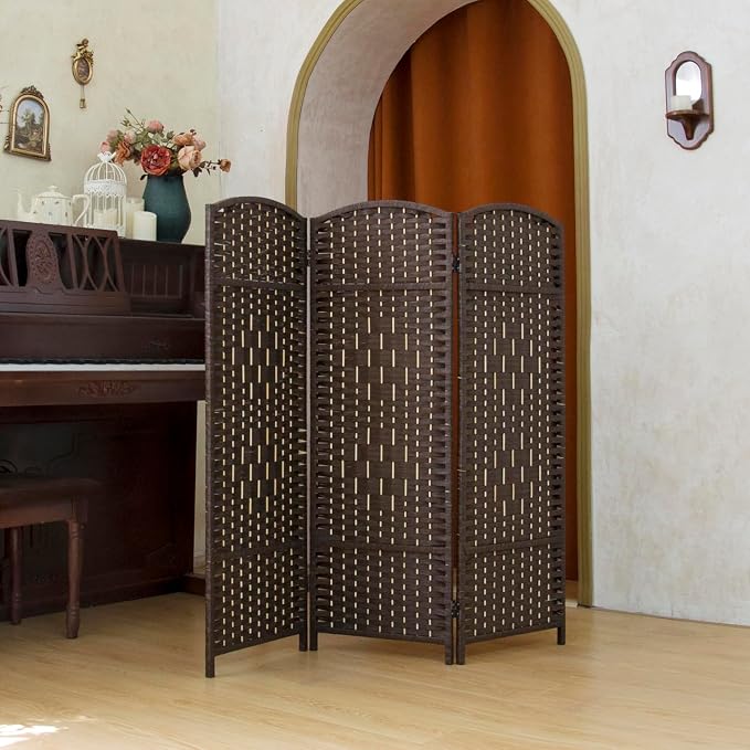Compact 3 Panel Short Room Divider, 47.2 Inch Tall Double-Sided Rattan Folding - Image 5