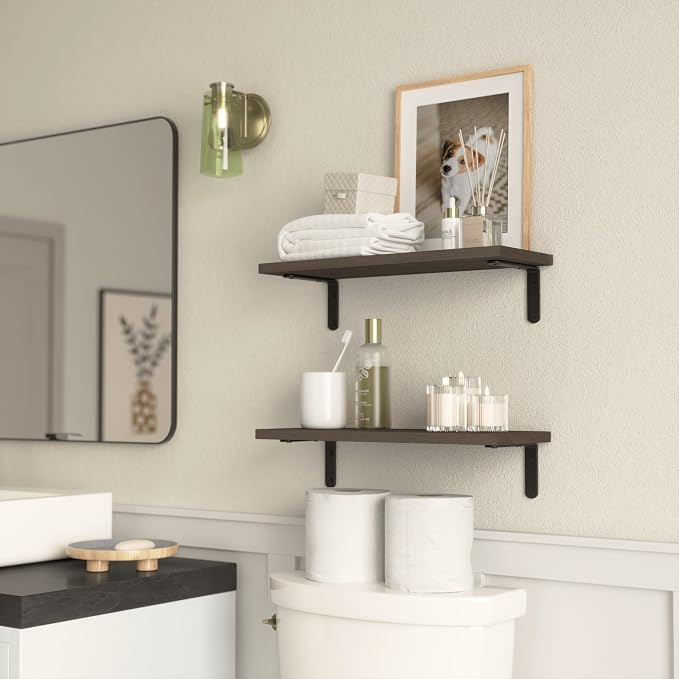 RICHER HOUSE Rustic Wood Floating Shelves, 2-Set Wall Mounted Shelves, 16In | - Image 6