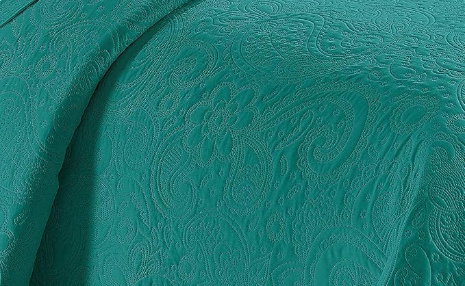Linen Plus Embossed Coverlet Bedspread Set Oversized Solid Turquoise - Image 2
