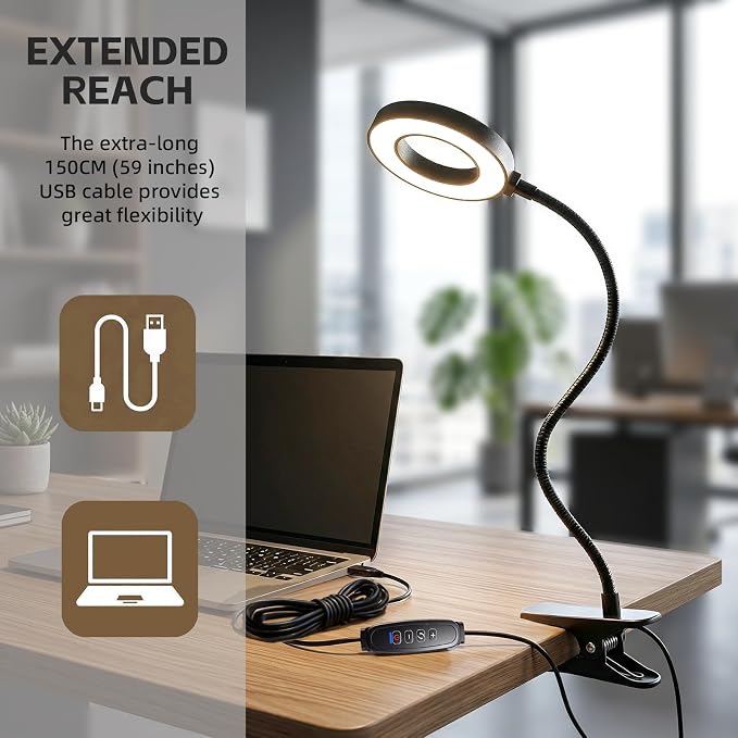 LED Desk Lamp with Clamp, Clip on Book Light - Image 8