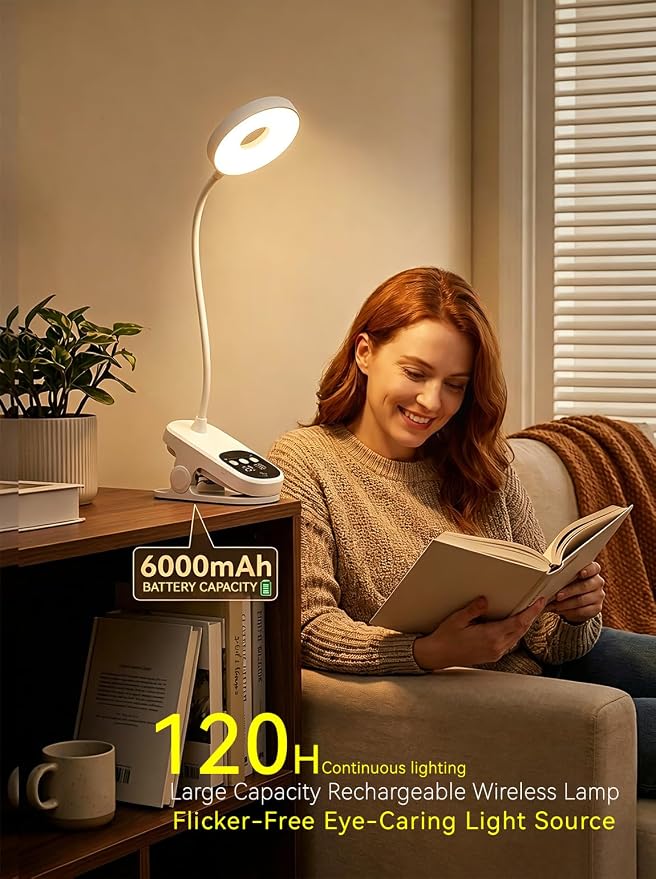 Clip On Desk Lamp Wireless 6000mAh Rechargeable LED Reading Light 3 Colors | - Image 6