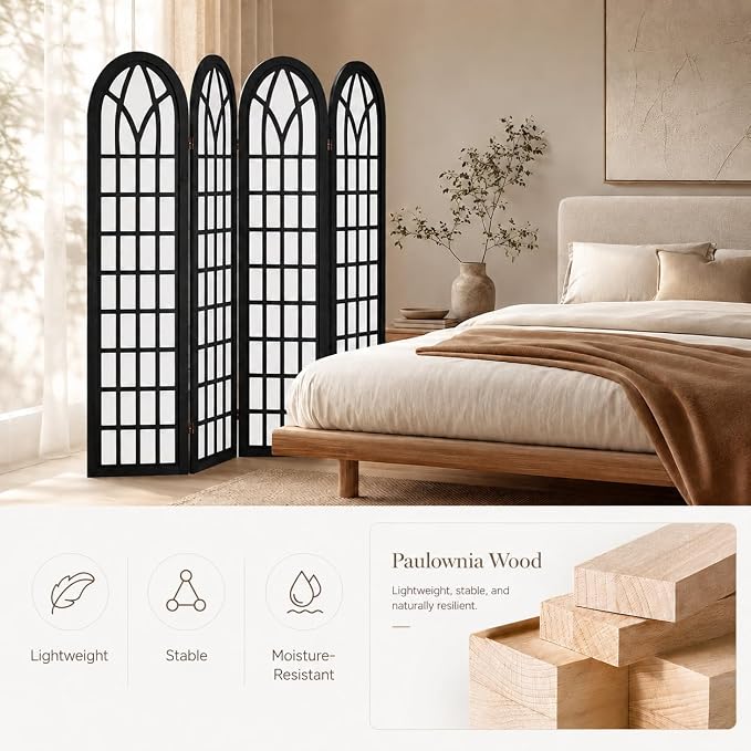 4 Panel Shoji Room Divider Folding Privacy Screen Black | Freestanding - Image 4