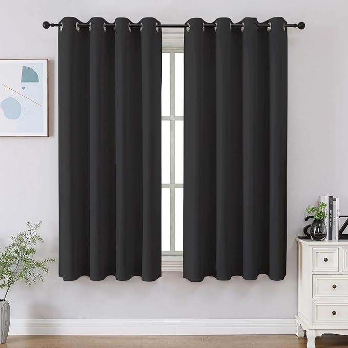 CUCRAF Dark Grey Blackout Curtains 45 inch Length 2 Panels Set, Room Darkening by CUCRAF
