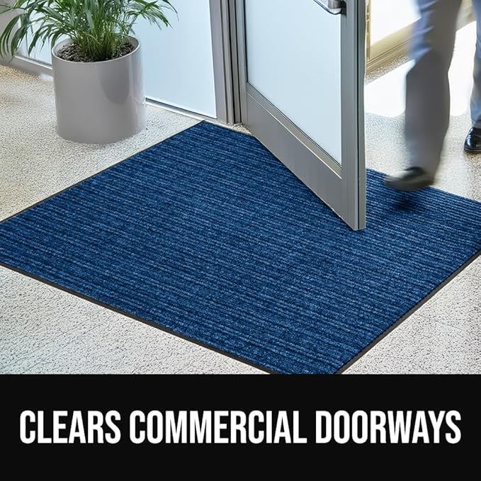 GORILLA GRIP Waterproof Traffic Guard Door Mat, 60x36, Heavy Duty Entryway Mats, Strong Rubber Back Commercial Utility Rugs for Office Hallway, Garage Floor and Home, Low Profile Carpet Runner, Blue