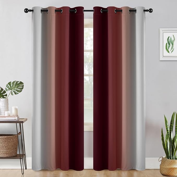 COSVIYA Grommet Room Darkening Ombre Red Curtains W52xL84 inch | Gradient Drapes - Image 2