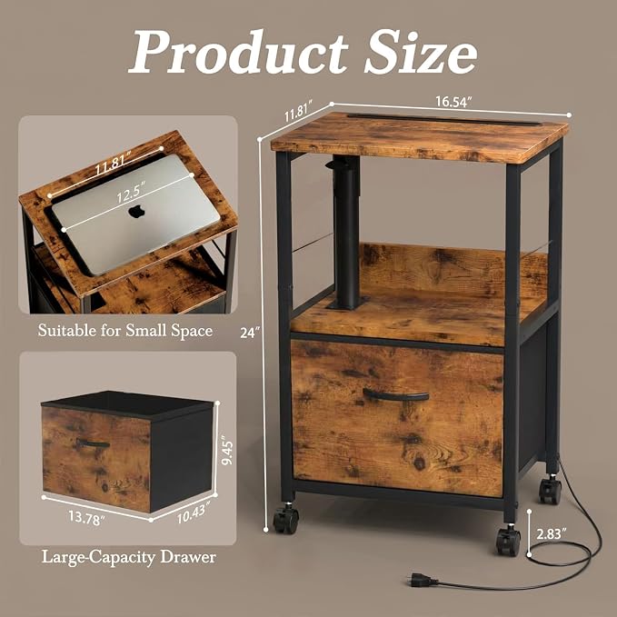 Faesun Swivel Lift Top Nightstand, Rolling Side Table - Image 3