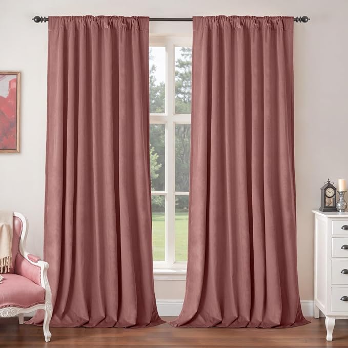 BGment Dusty Rose Pink Velvet Blackout Curtains 84 Inches - Image 2