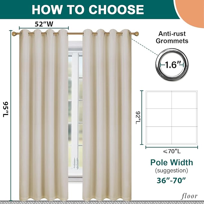 Diraysid 100% Blackout Curtains Light Beige Linen Curtains - Image 6