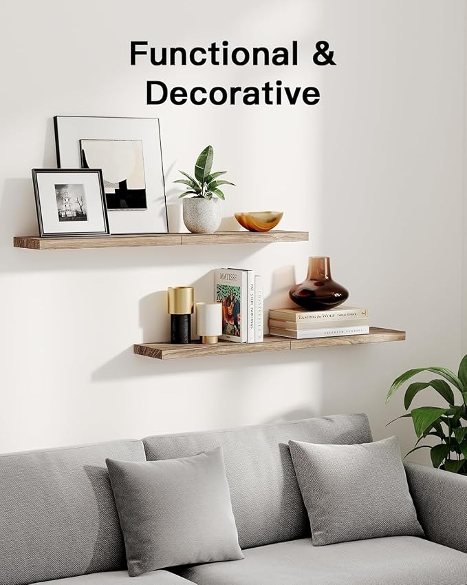 Amada Floating Shelves for Wall, Paulownia Wood, Light Brown | Wall Shelves - Image 3