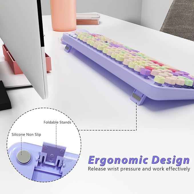 Wireless Typewriter Keyboard and Mouse - Wireless Keyboard with Silent Mouse, Cute Retro Keyboard Mouse Combo, 2.4G USB Computer Keyboard and Mouse for Windows Laptop/Desktop/PC(Purple)