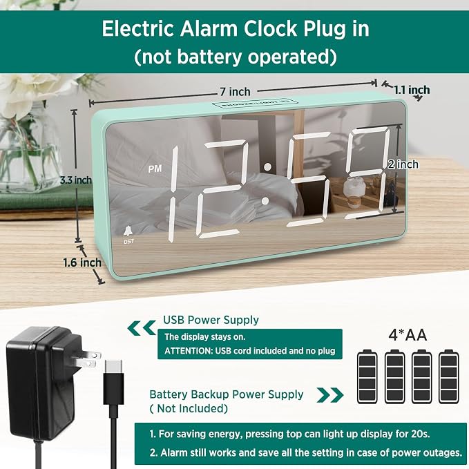 Peakeep Digital Alarm Clock for Bedroom Bedside, Large Display 5 Dimmers | - Image 2