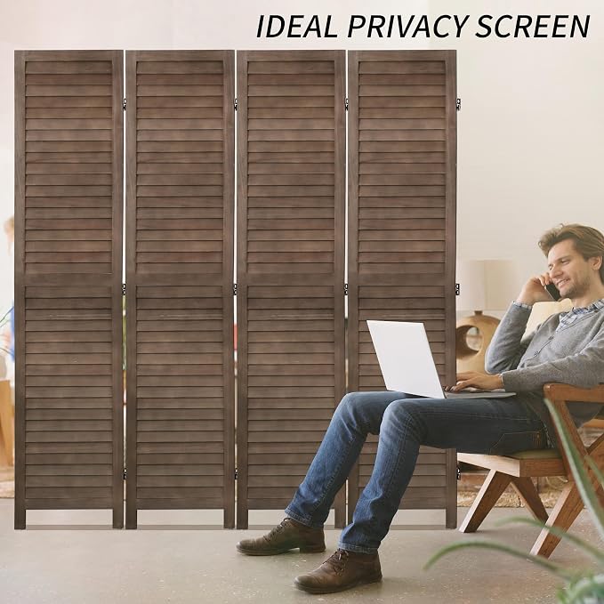BLKMTY Room Divider 4 Panel Folding Screen Wood Screen Dividers 5.6ft Tall - Image 7