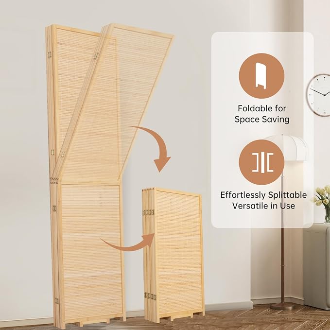 Room Divider Folding Privacy Screens, Hand-Made Natural Bamboo Room Dividers | - Image 4