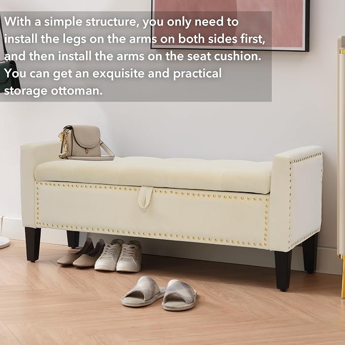 Velvet Ottoman with Storage, Modern Storage Bench - Image 7