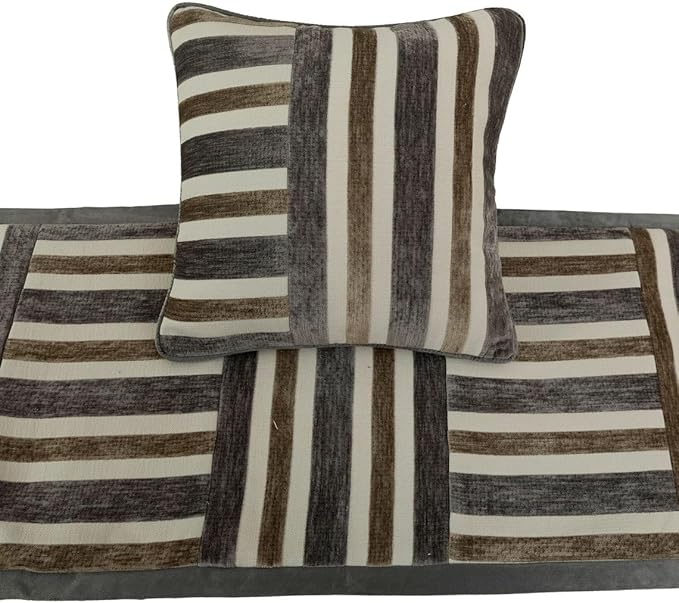 The HomeCentric King/Queen/Twin Beige & Grey Designer King 90"x18" Bed Runner Without Pillow Cover, Patchwork Bed Scarf on Velvet Fabric - Striation