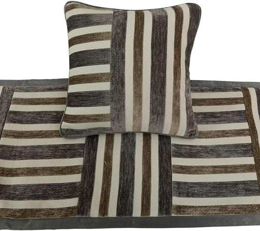 The HomeCentric King/Queen/Twin Beige & Grey Designer King 90"x18" Bed Runner Without Pillow Cover, Patchwork Bed Scarf on Velvet Fabric - Striation