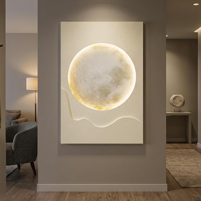 Cuspin Large Modern Minimalist White 3D LED Moon Wall Art 24x36 In | Warm - Image 4