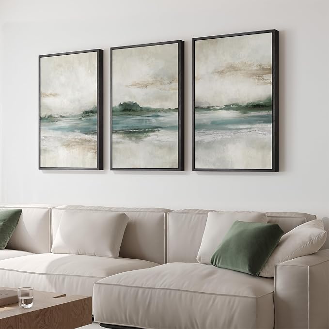 Large Framed Abstract Landscape Wall Art, 3 Piece Canvas Prints Paintings - Image 2