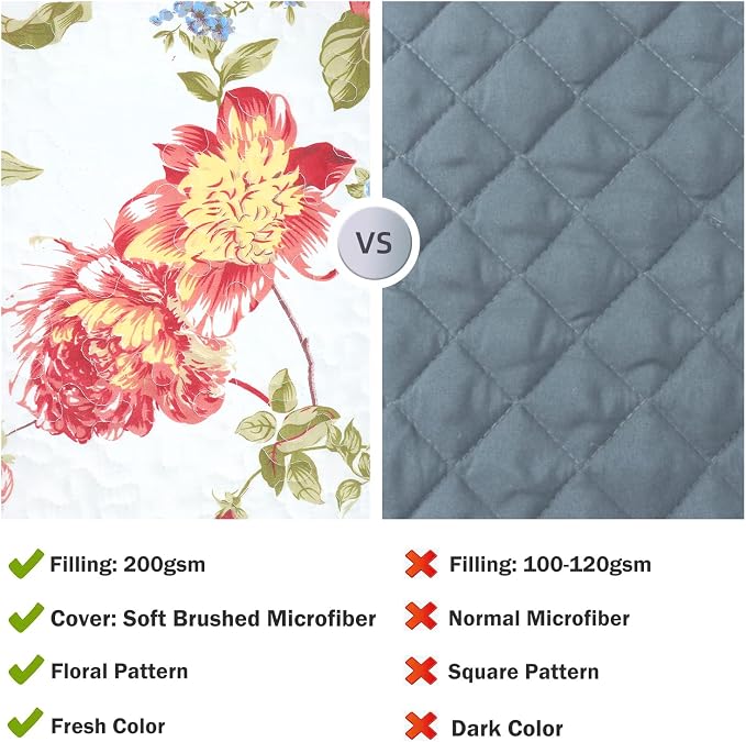 Cmfshape Summer Floral King Quilted Bedspread, Romantic Pink Quilt Set - Image 5