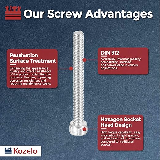 Kozelo 25pcs Socket Head Cap Screws - [M5-0.8 x 50mm] 304 Stainless Steel Allen Socket Drive for Electrical Motor 3D Printing Fan Engine Replacement Use, Silver