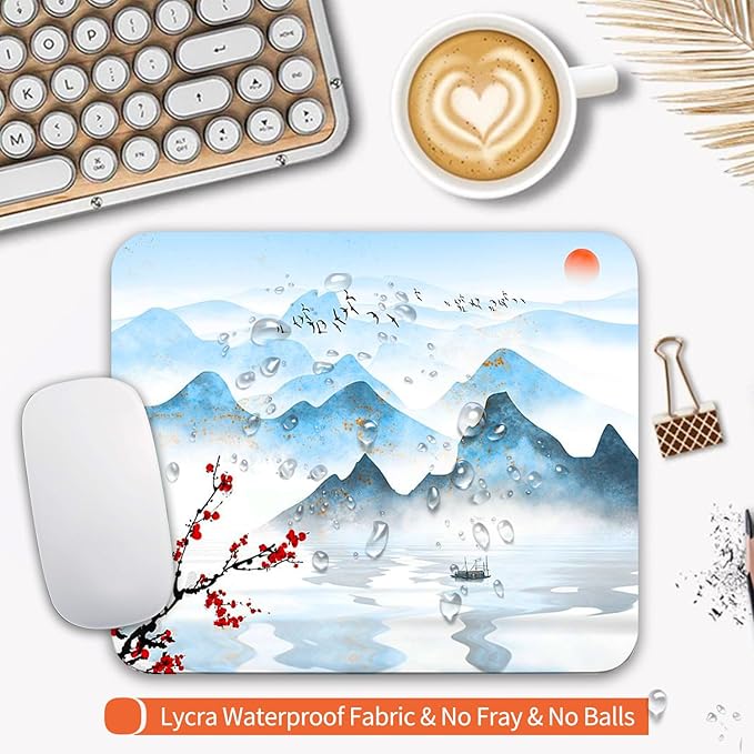 Armanza Square Mouse Pad Ink Painting Landscape, Personalized Premium-Textured Custom Mouse Mat Design, Washable Mousepad Cloth, Non-Slip Rubber Base Computer Mouse Pads for Wireless Mouse
