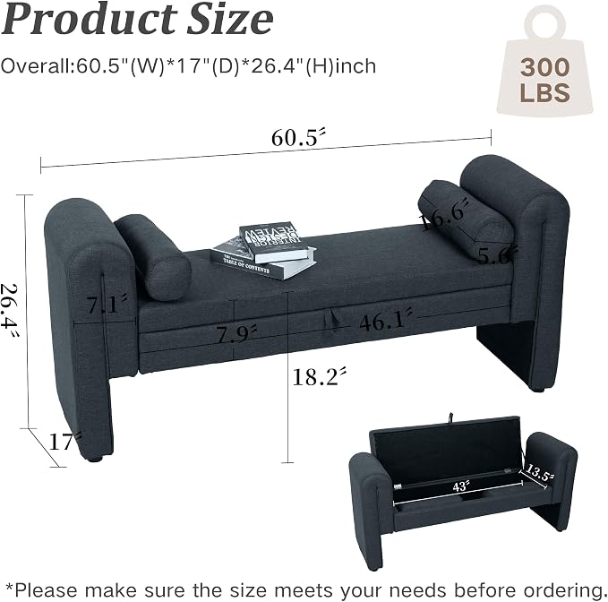 61" Velvet End of Bed Bench, Upholstered Seat - Image 2