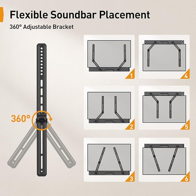 Perlegear Soundbar Mount with Adjustable Height, Sound bar Mount up to 15 lbs, Soundbar Mount Under TV or Above TV, Soundbar tv Mount Bracket with Detachable Long Extension Plates PGSM04B