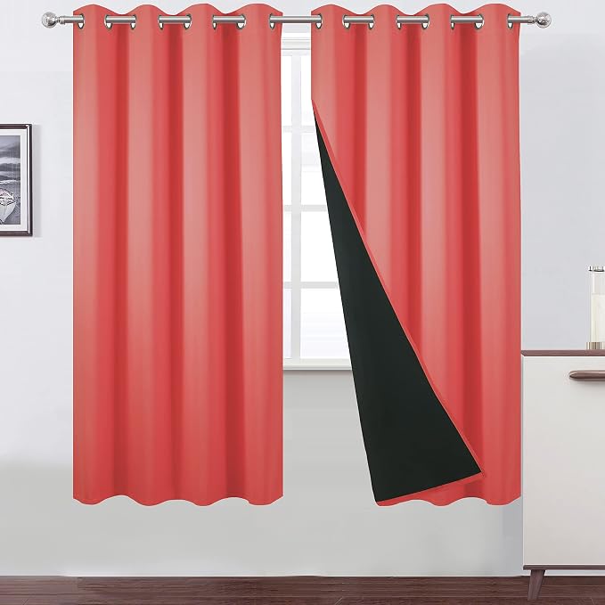100% Blackout Curtains 52 x 72 Inch/Coral Curtains 2 Panels by Lemomo