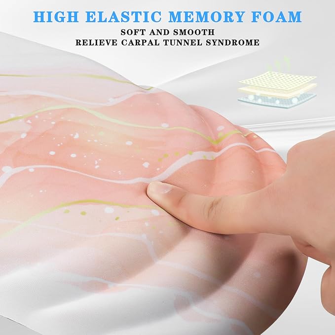 Mouse Pad Wrist Wrist Rest, Comfortable Memory Foam Wrist Rest, Non-Slip PU Base, Ergonomic Wrist Support and Arm Rests for Gaming, Office, Computer Use, Relieve Typing Pain (Pink Marble)