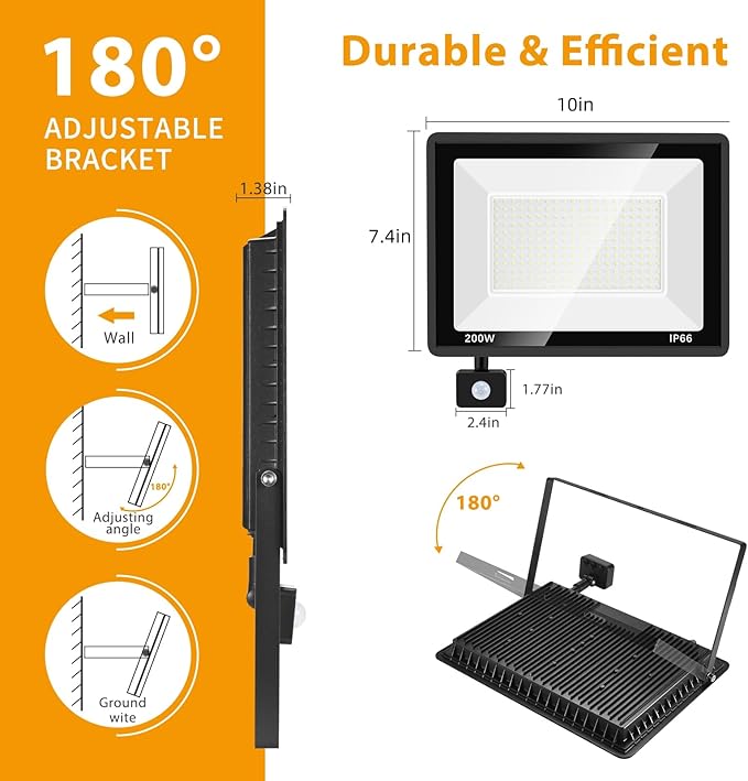 YANYCN 2 Pack 200W LED Motion Sensor Flood Light, Super Bright IP66 Waterproof Outdoor 23000 lumens 5000K Daylight Dusk to Dawn Security Light for Front Porch, Barn