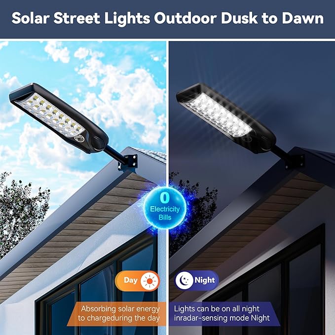 MMKT Solar Lights Outdoor, 8000W 3 Color Solar Street Lights, Commercial Solar Parking Lot Lights Waterproof Dusk to Dawn, Security Flood Lights with Motion Sensor for Yard, Basketball Court 2Pack