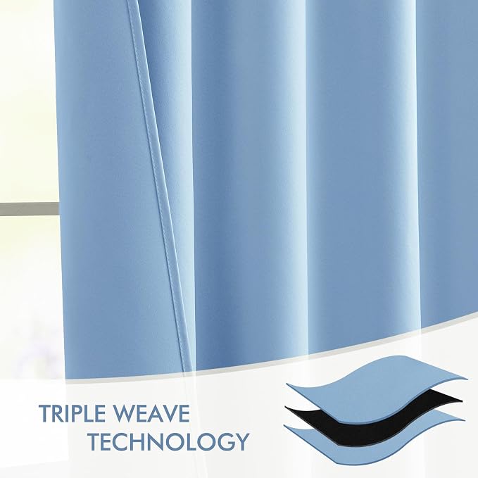 MIULEE Sky Blue Back Tab Blackout Curtains 52x63 Inches Long 2 Panels Set | Rod - Image 7