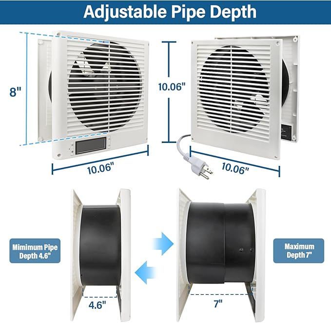 Feeligivin 20W 8” Room to Room Fan 10-Speed RC Two-Way Reversible Airflow Through Wall with Temperature and Timer Setting In-Wall Vent Fan
