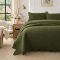 Brandream Olive Green Floral Vine Cotton Quilt Set King Size Luxury Scalloped by Brandream