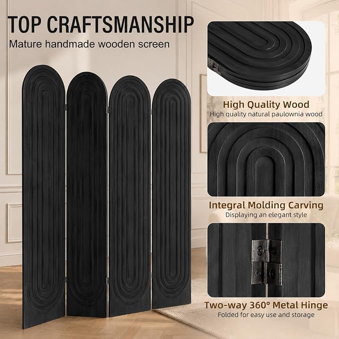 Wood Room Divider Panel, Folding Privacy Screen 4 Panel, Separators Divider - Image 5