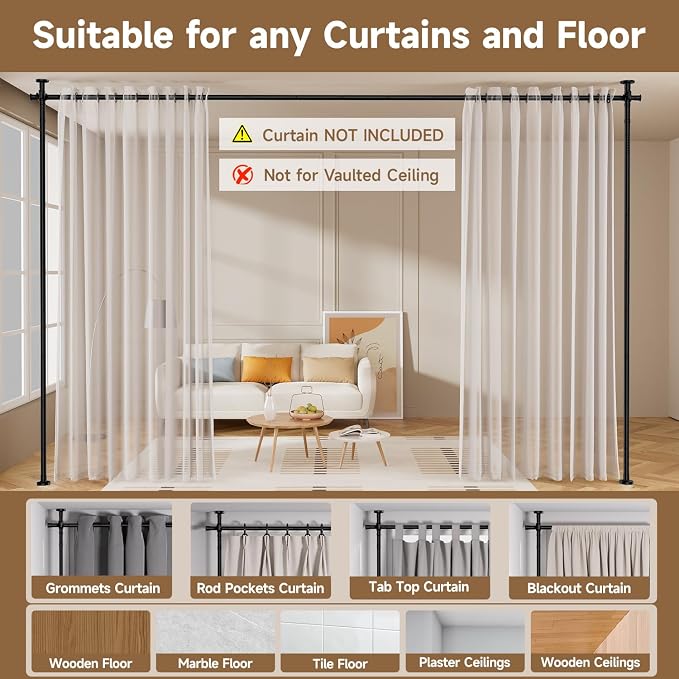 Room Divider Privacy Screens, No Drill Curtains Rod - Image 4