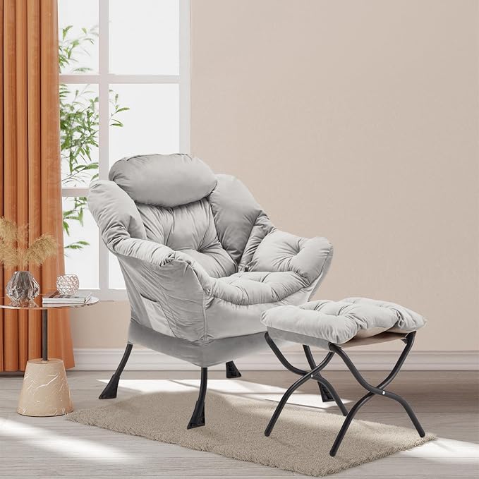 Youtanic Lazy Chair with Folding Ottoman, Accent Chair Velvet Upholstered with - Image 9