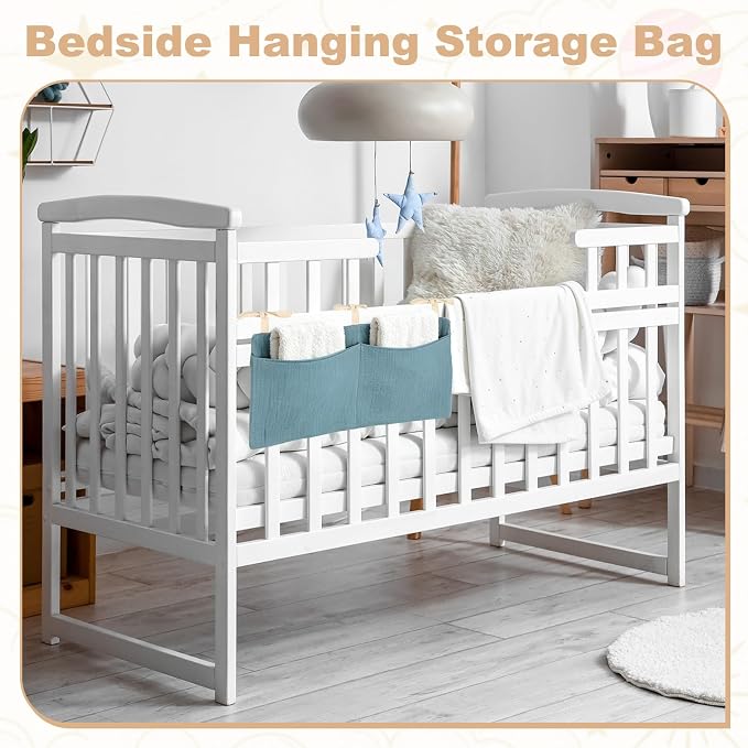 uxcell Bedside Caddy, 2 Pocket Cotton Bedside Hanging Storage Bag, Soft Cotton - Image 5