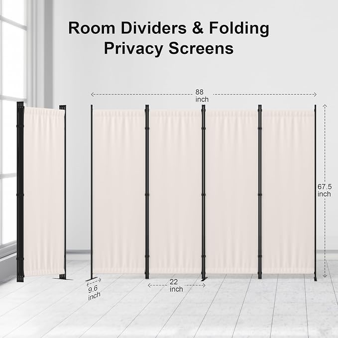 Room Divider 4 Panel Partition Room Dividers & Folding Privacy Screens w/ 3 - Image 4