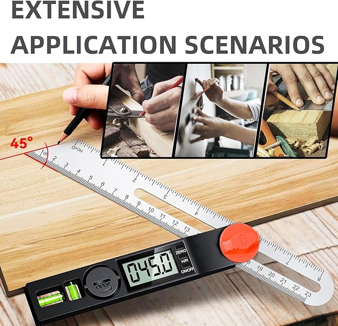NORTOOLS Digital Angle Finder Protractor, Plastic Angle Finder 7inch/200mm 0-360 ° LCD Digital Protractor Ruler,±0.5° Accuracy Measuring Tool for Woodworking/DIY/Miter Saw (2 Batteries Included) ﻿