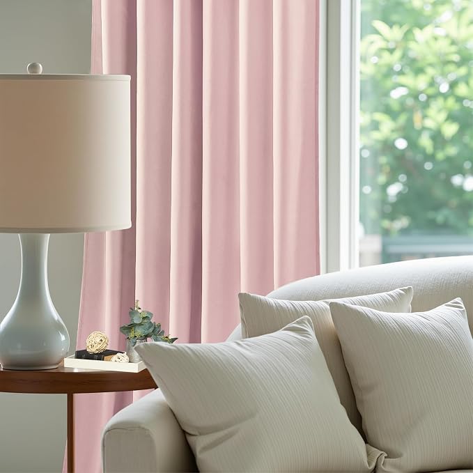 84 Inch Pink Velvet Curtains for Bedroom Back Tab Drapes Thermal Insulated | - Image 7
