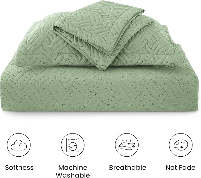 Love's cabin California King Size Quilt Bedding Set Sage Bedspread - Image 6