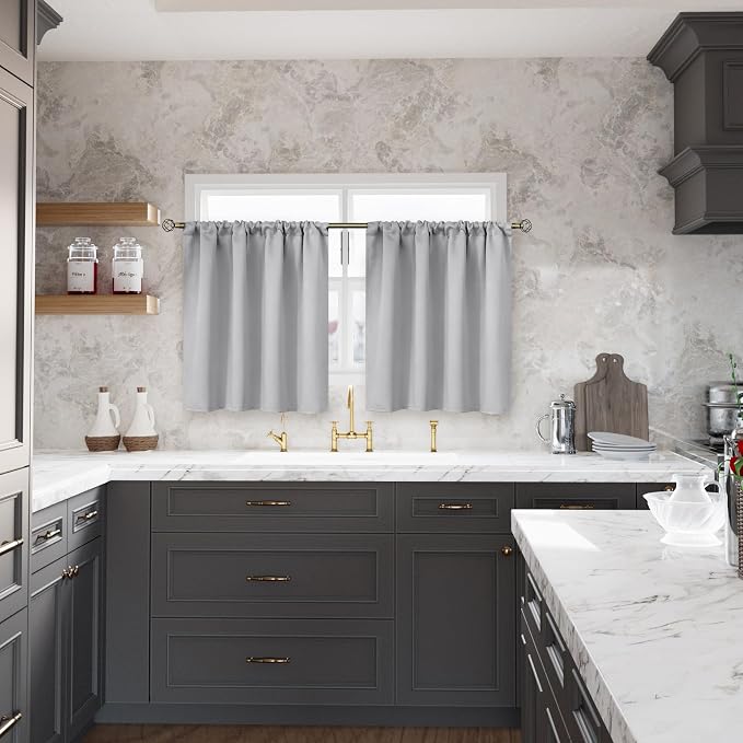 BGment Light Grey Cafe Curtains 36 Inch Length Rod Pocket 2 Panels | Small - Image 2