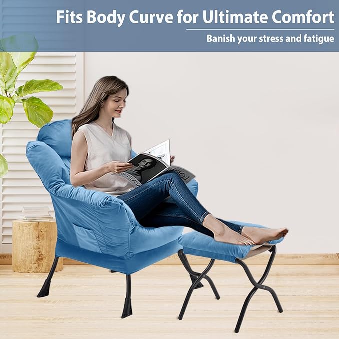 Youtanic Lazy Chair with Folding Ottoman, Accent Chair Velvet Upholstered with - Image 5
