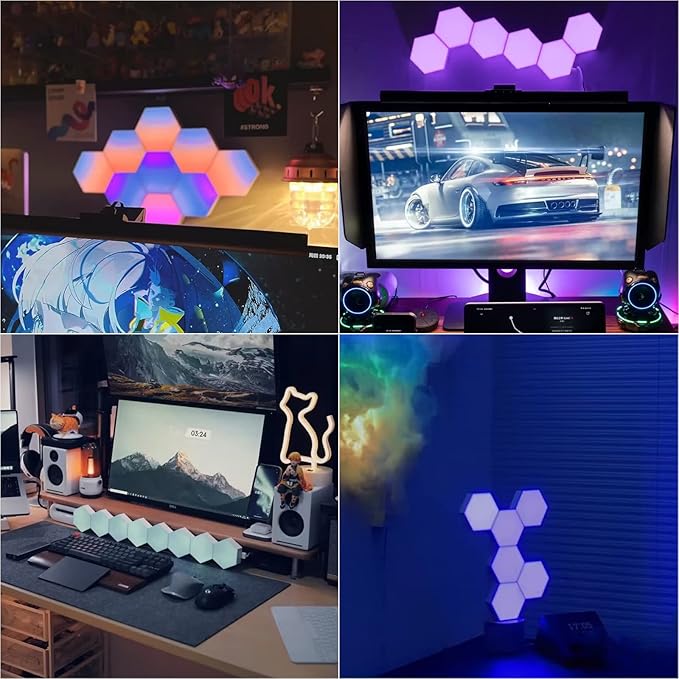 Vcwtty Hexagon Lights, Smart LED Wall Lights with Remote, 13 Colors Touch-Sensitive DIY Modular Assembled RGB Wall Panels, Hex Light with USB-Power for Autism, Game Room Decor, Party (12 Pack)