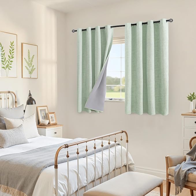 YoungsTex Sage Green Linen Blackout Curtains 45 Inch Length - Image 9