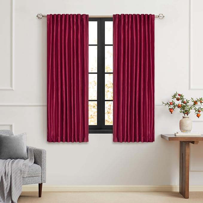 PRIMROSE Red Curtains 63 inch for Living Room Velvet Drapes Blackout Rod Pocket by PRIMROSE