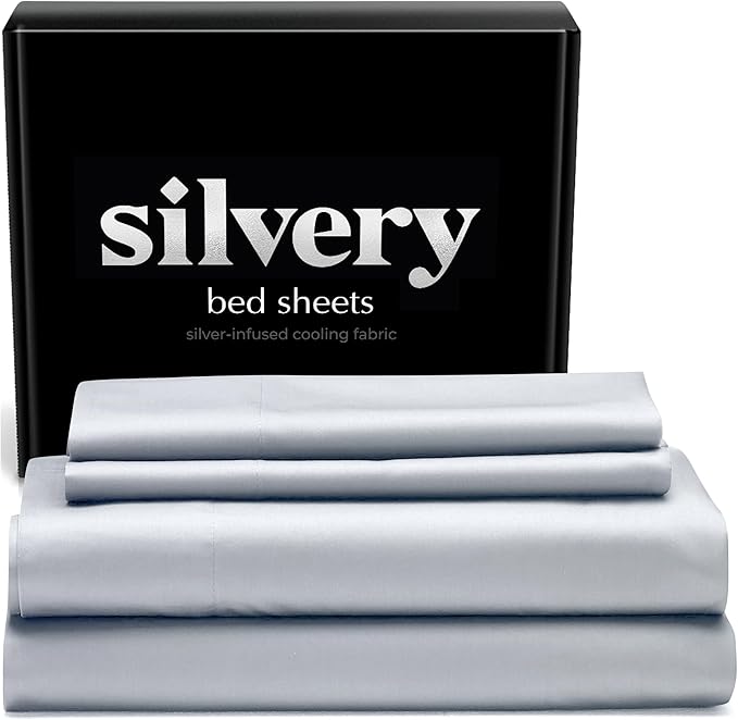 Silvery Silver Infused Bed Sheets Set - Award-Winning Self-Cooling Fabric with Self-Cleaning Silvery Technology™ That Stays Fresh 3X Longer for Hygienic Sleep (Gray, California King)