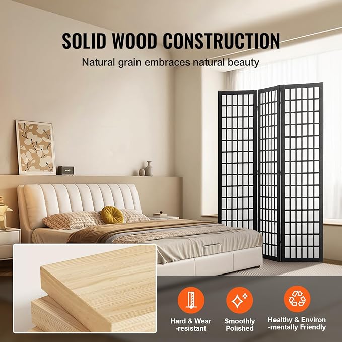 VEVOR Room Divider, 3 Panel Japanese Room Divider, Wood Folding Privacy Screen - Image 4