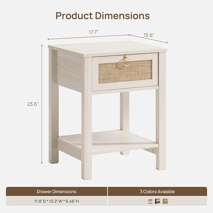 SICOTAS White Rattan Nightstand Set of 2 - Image 2